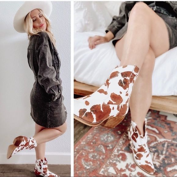 Cowhide Western Bootie Heeled Boots Size 8 - Picture 3 of 16